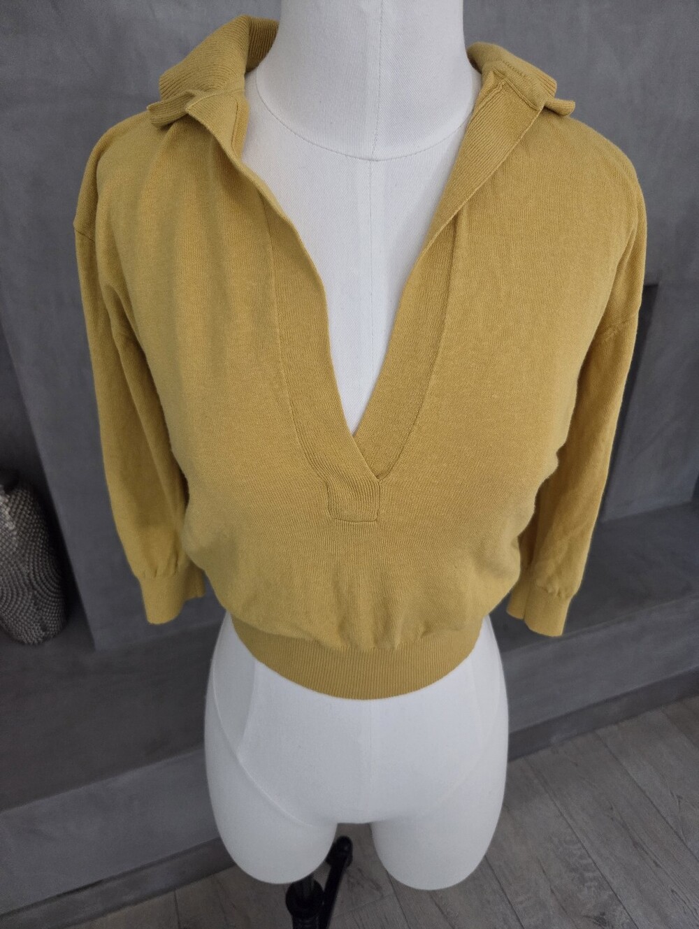 Mustard Yellow Deep V Collared Knit.